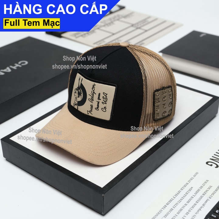 Mũ Lưỡi Trai Nón Kết Thêu Ông Địa True Religion Logo Hình Chữ Nhật Kết Hợp Logo Thêu Bên Hông Vải Kaki Cotton Màu Đ