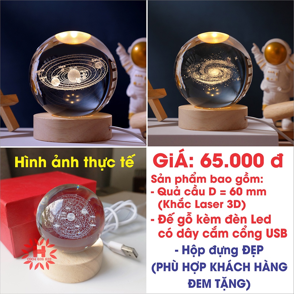 Đèn Ngủ 3D Quả Cầu Pha Lê làm Quà Lưu niệm, quà tặng sinh nhật