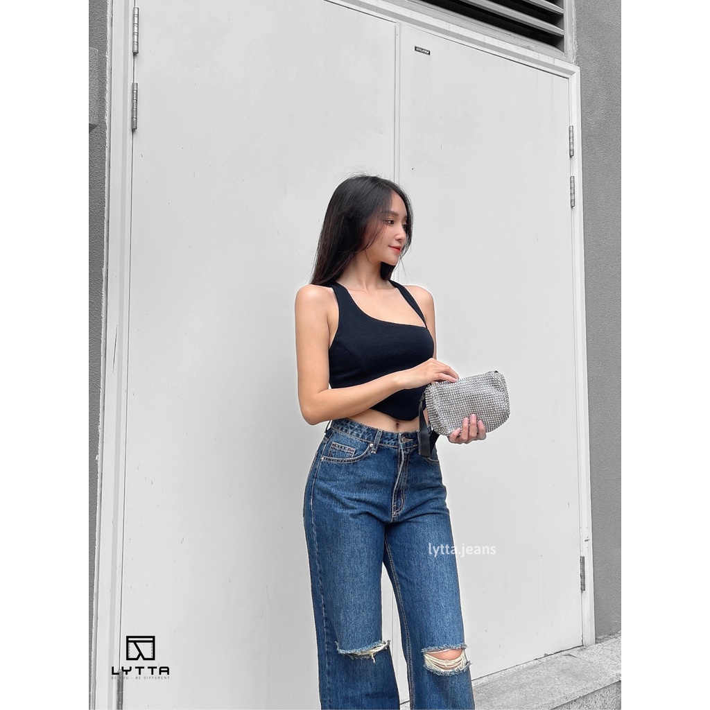 QUẦN JEANS ÔNG SUÔNG RÁCH GỐI 105cm SIÊU HACK DÁNG - XANH ĐẬM