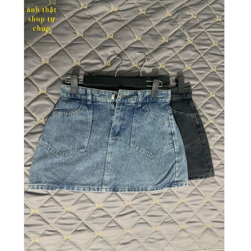 Chân váy jeans ngắn chữ A lưng cao, váy bò túi nhọn có kèm ảnh thật | BigBuy360 - bigbuy360.vn