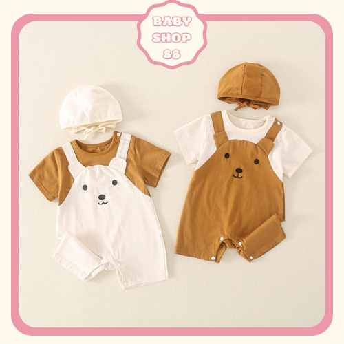 Hàng thun lạnh - Quần áo trẻ em bộ body ngắn tay bodysuit áo liền quần kèm mũ cho bé trai bé gái M19.12.01