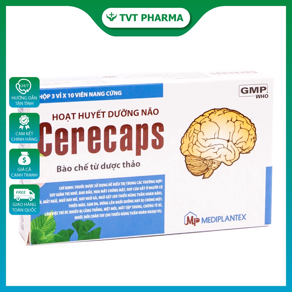 Hoạt Huyết Dưỡng Não Cerecaps Mediplantex Hỗ Trợ Cải Thiện Suy Giảm Trí Nhớ (30V)
