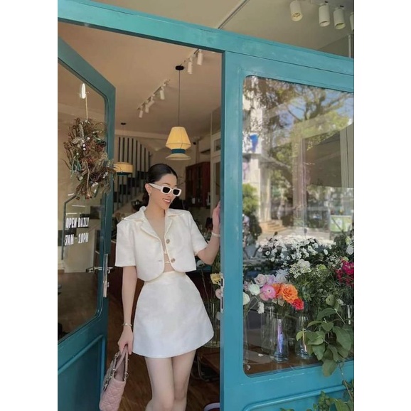 SET 3 MÓN: KHOÁC CROP VEST KÈM BRA CỘT DÂY EO + CHÂN VÁY  6M