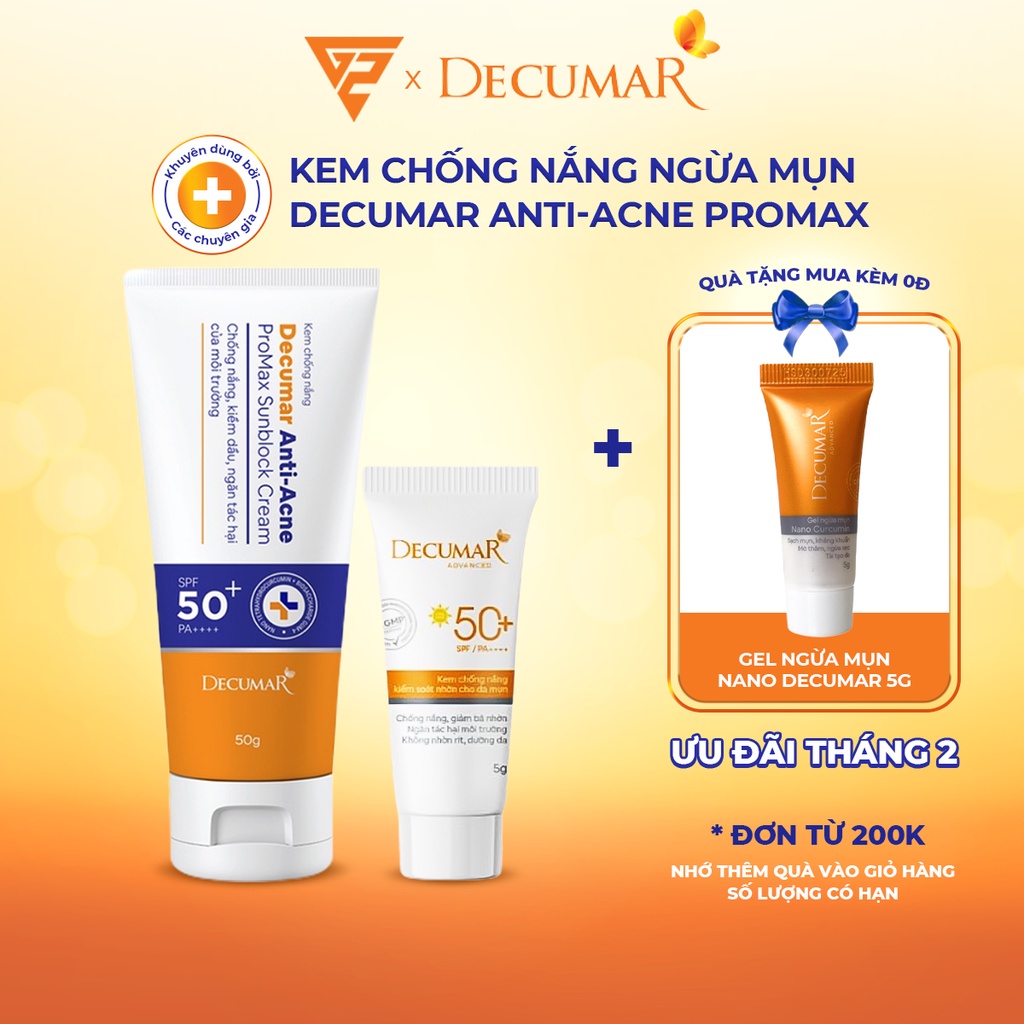 Kem Chống Nắng Kem Ngừa Mụn, Mờ Thâm Decumar Anti-Acne Proma x Sunblock SPF Cream SPF50+