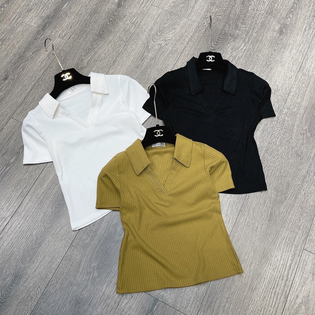 Áo Phông Trơn Nữ Chất Tăm Zip Cổ Bẻ Dáng Vừa Trơn Cổ V - Áo Thun Polo Trơn Nữ QC