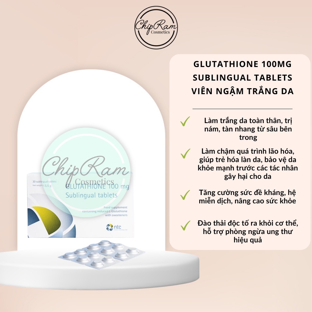 Viên ngậm trắng da dưới Glu.tathione 100mg
