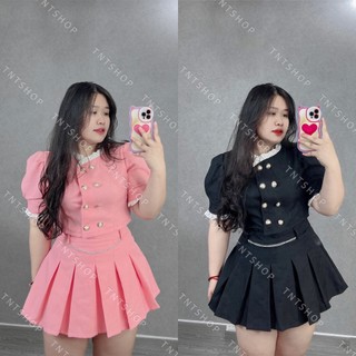 Set áo tiểu thư kèm chân váy xếp li phối xích