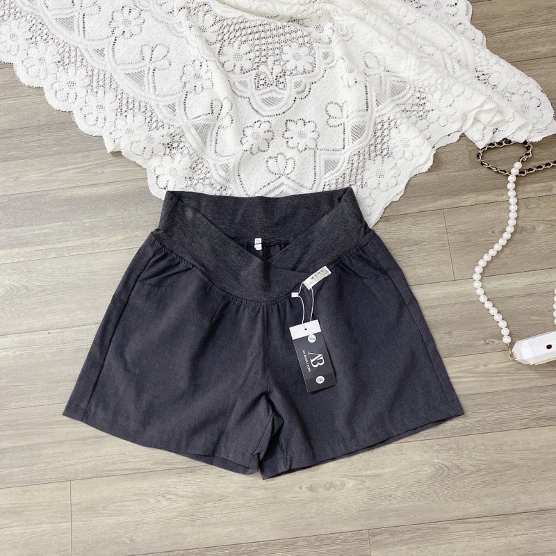 Quần soóc bầu cạp chéo chất cotton mặc mát thoải mái cho mẹ bầu