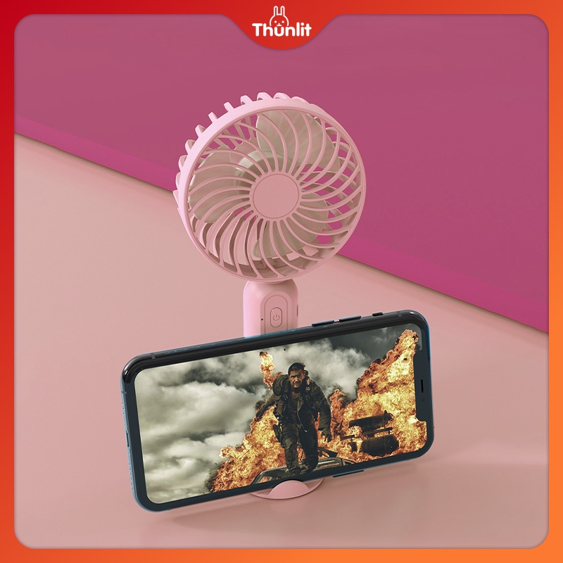 Quạt cầm tay THUNLIT màu hồng sạc USB pin 1200mAh gió mạnh và êm ái