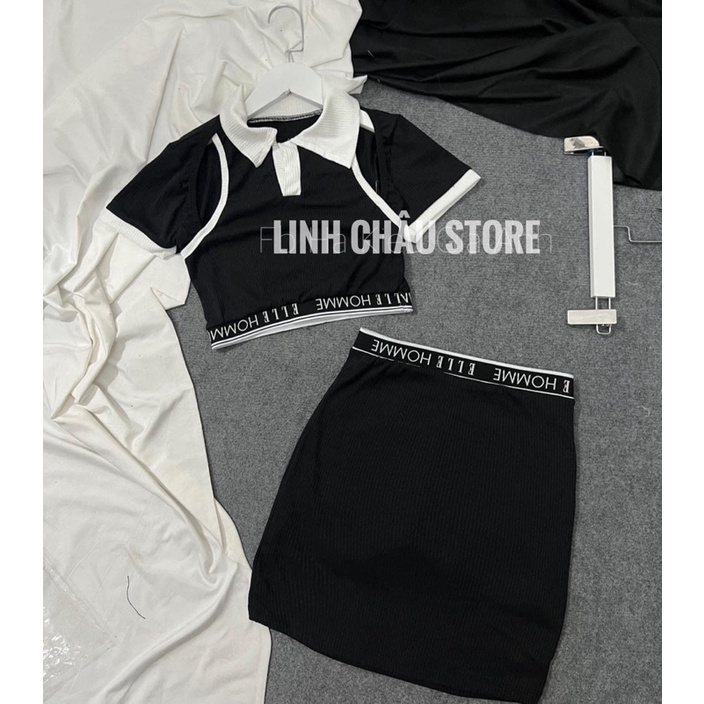 Set áo cổ bẻ kèm chân váy