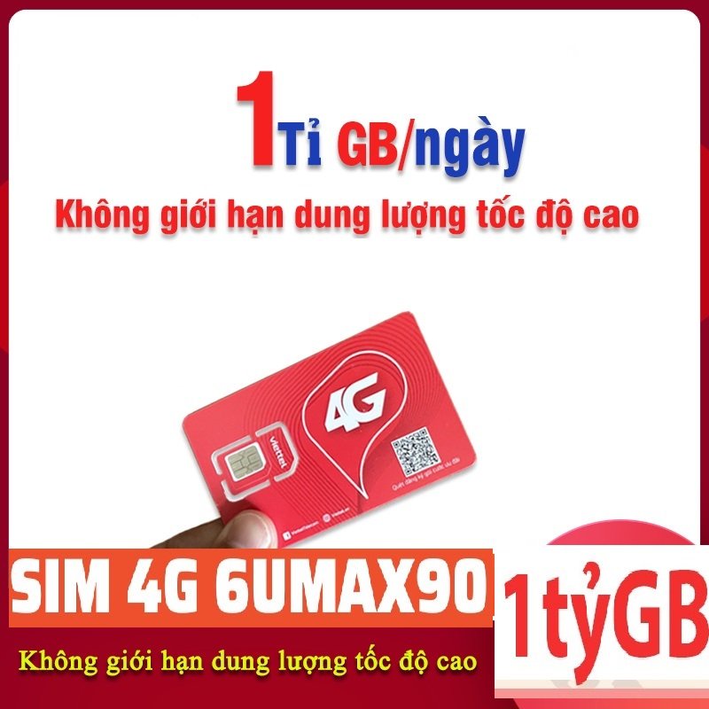 Sim 4G Viettel trọn gói 6 tháng 6Umax90 Không Giới Hạn Lưu Lượng Tốc Độ Cao- BH 1 Tháng
