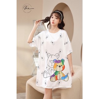 Váy lụa cổ tròn mặc nhà Tea Store cao cấp freesize