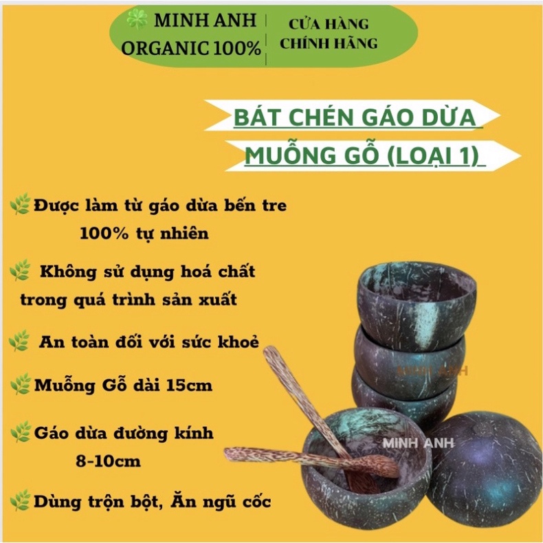 Bát Chén Gáo Dừa - Muỗng Gỗ Loại đẹp -Trộn bột đắp mặt nạ- Ăn ngũ cốc- sữa chua salad - Hàng mới về