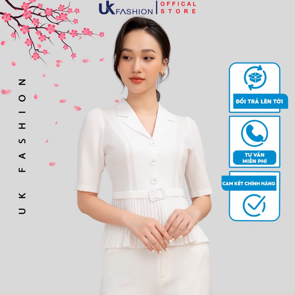 Áo ký giả nữ Peplum công sở Dập Ly UK Fashion Thiết Kế Tay Ngắn Bo Eo Điệu NKFSM2110001 - Hàng mới về