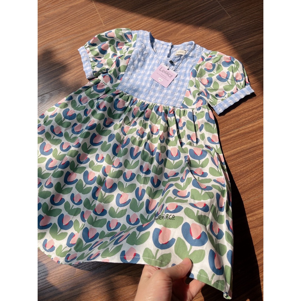 Váy Lennco hoa phối cổ kẻ caro cho bé gái