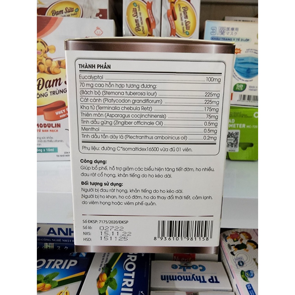 Viên ngậm bảo họng Ích phế khang gói 10 viên - hỗ trợ bổ phế , giảm các biểu hiện tăng tiết đờm, ho nhiều ,đau rát họng