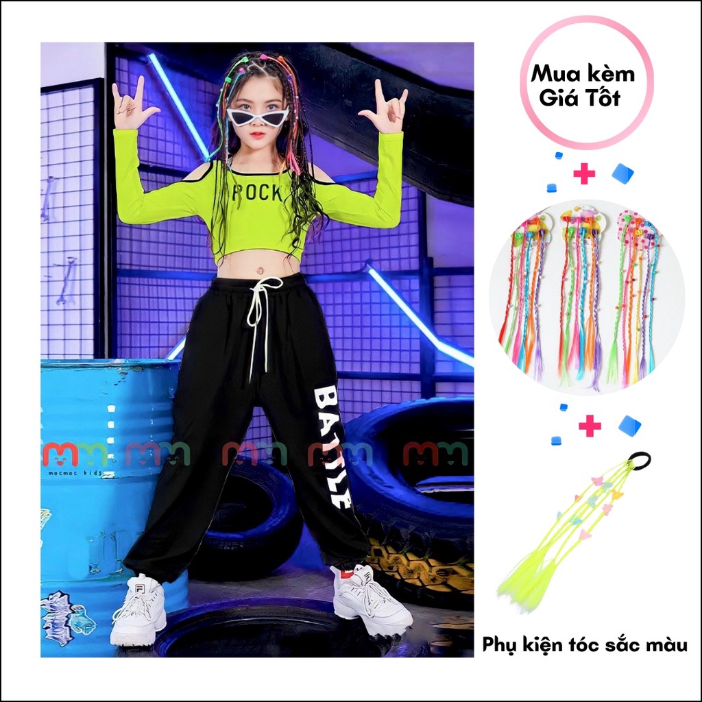 Đồ thể thao thu đông bé gái cá tính áo croptop tay dài hở vai quần jogger thun cotton cao cấp mềm mịn cho bé 21kg-42kg