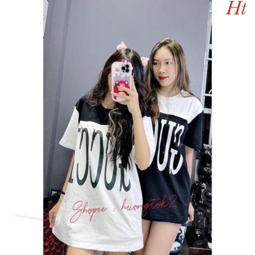 Áo phông phối vai in chữ lớn trước ngực Nam Nữ mặc đẹp HT35M2K22.2 Thoitrang668