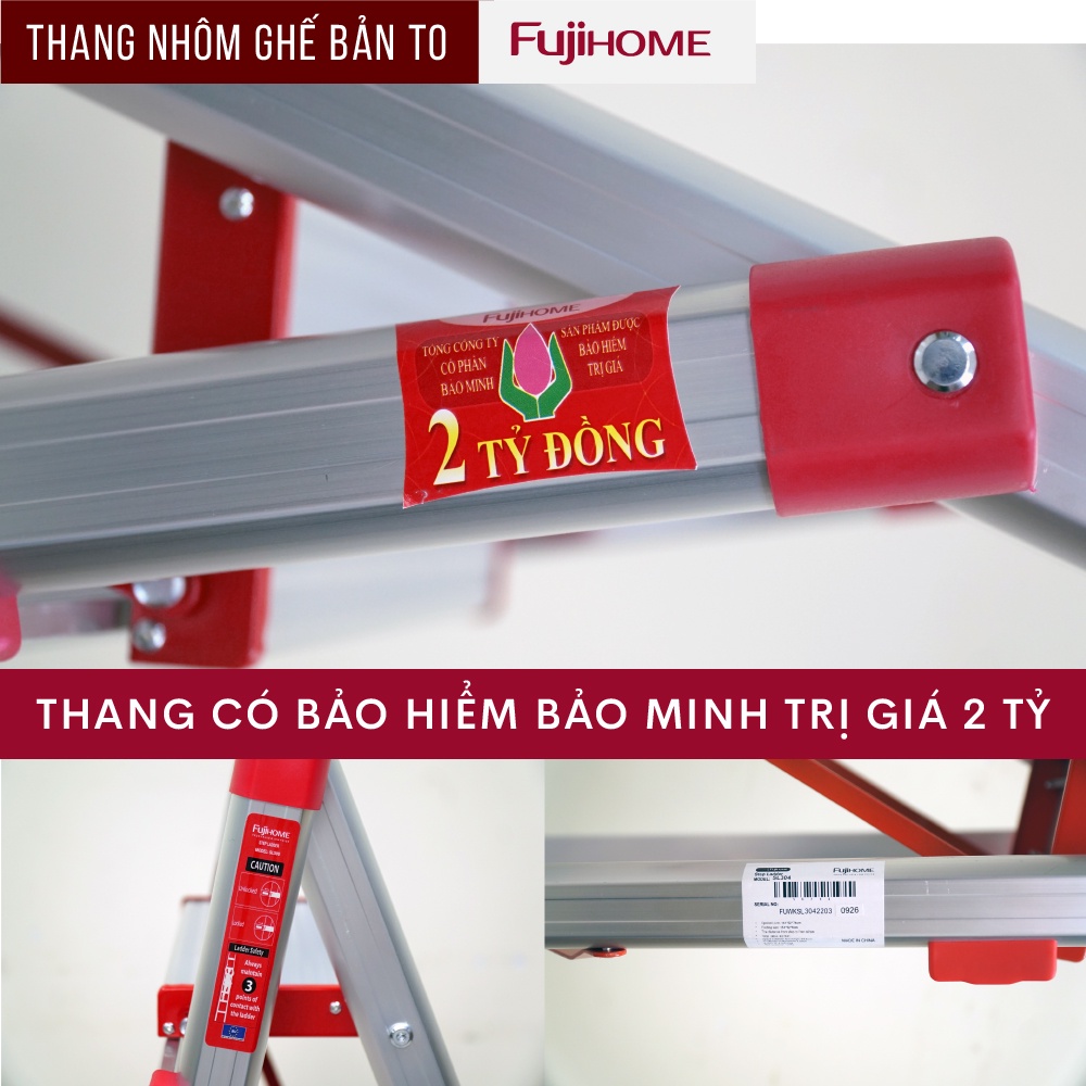 Thang nhôm chữ a ghế tay vịn bản to Fujihome SL304 chống trượt nhật khẩu nhật bản