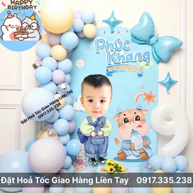 Set Bóng Kèm Backrop Thiết Kế Tên Hàn Quốc tặng bơm keo