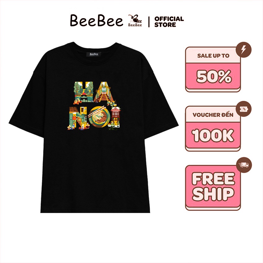 Áo Thun Unisex BEESKY 100% Cotton in chữ HÀ NỘI nghê thuật-HNNT001