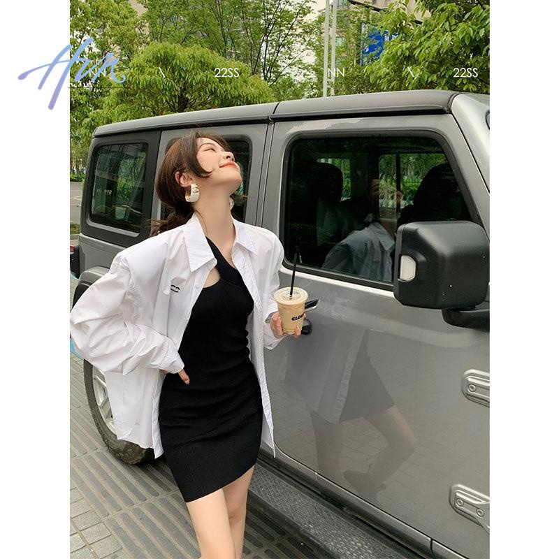 Áo Sơ Mi Trắng Tay Dài Dáng Rộng Thêu Hình Mặt Cười Màu Sắc Đơn Giản Thời Trang Hàn Quốc 2023