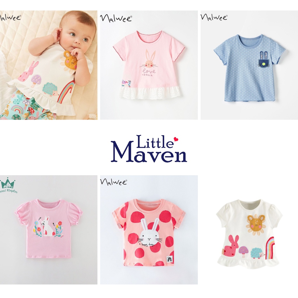 BST áo thun hè cotton thỏ cho bé gái 2-8 tuổi - Little Maven Official Store