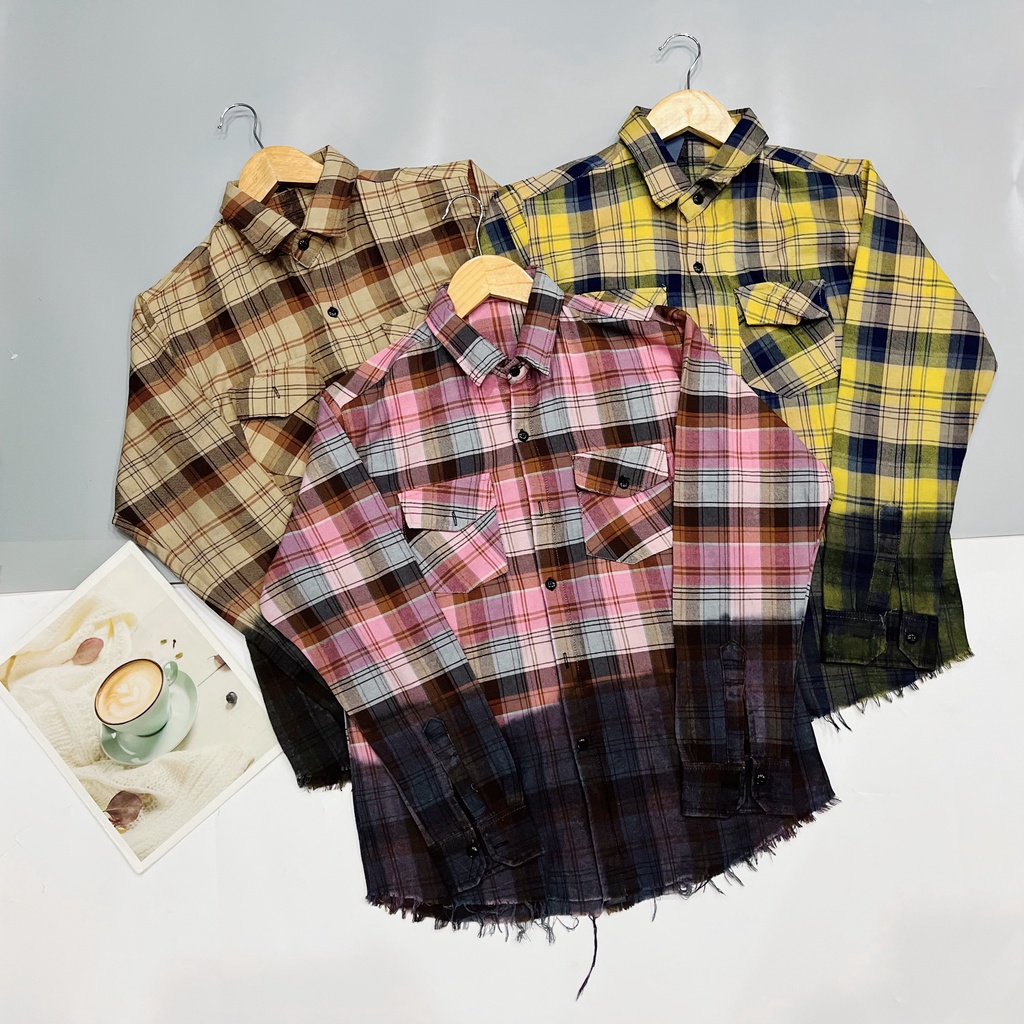 Áo sơ mi cặp nam nữ sọc caro phối chất nỉ thoáng mát phối màu trên dưới phong cách NHUNHI FASHION SM06 | BigBuy360 - bigbuy360.vn