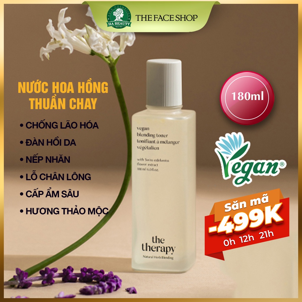 Nước hoa hồng Thuần chay Cấp ẩm Chống lão hóa THE FACE SHOP The Therapy Vegan Blending Toner 180ml