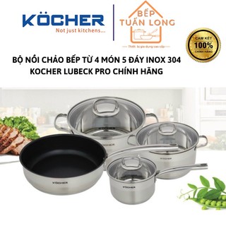 Bộ nồi chảo bếp từ 4 món 5 đáy inox 304 Kocher Lubeck Pro chính hãng