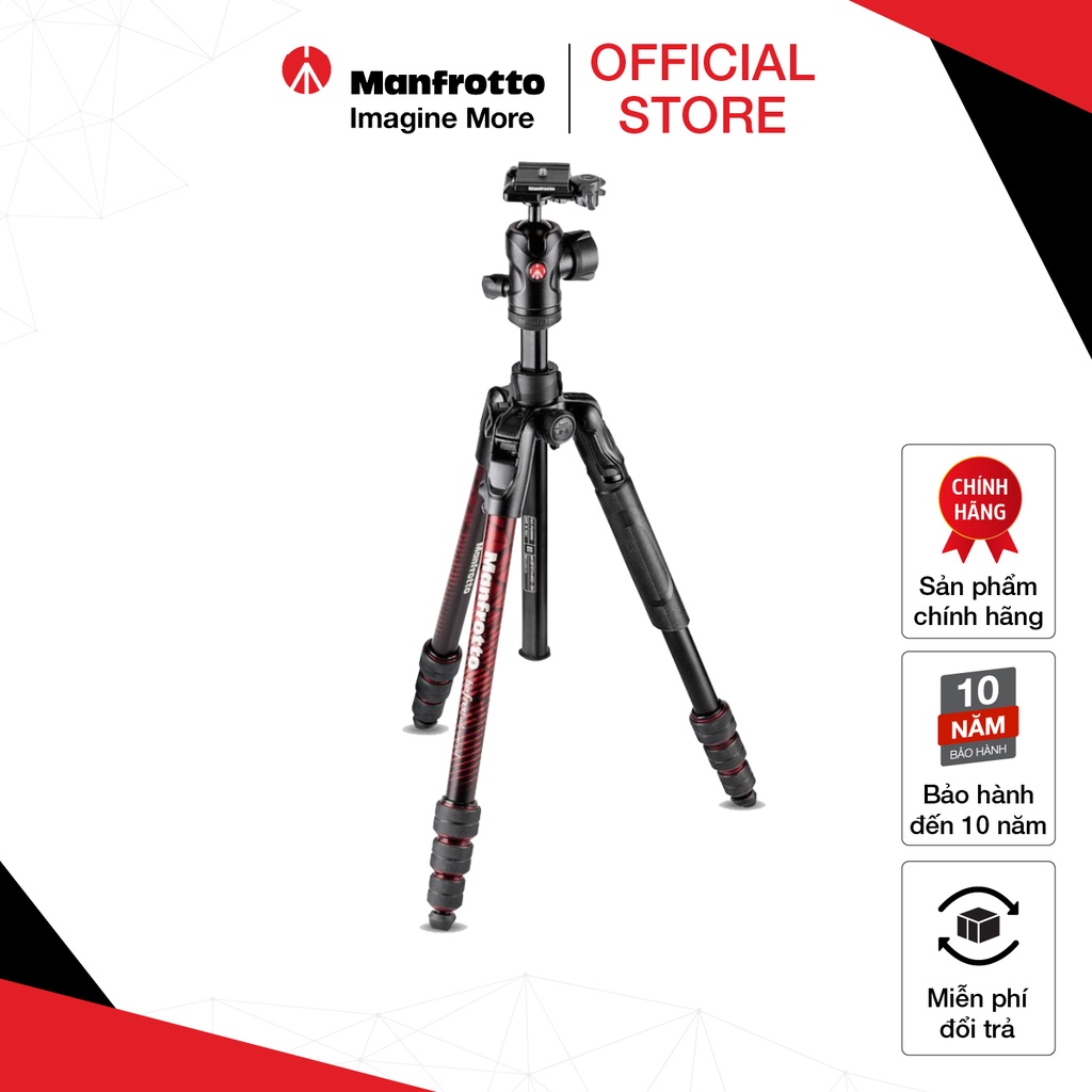 BỘ CHÂN MÁY ẢNH TRIPOD MANFROTTO BEFREE ADVANCED ALU TRAVEL RED KIT BALL HEAD KHÓA XOAY