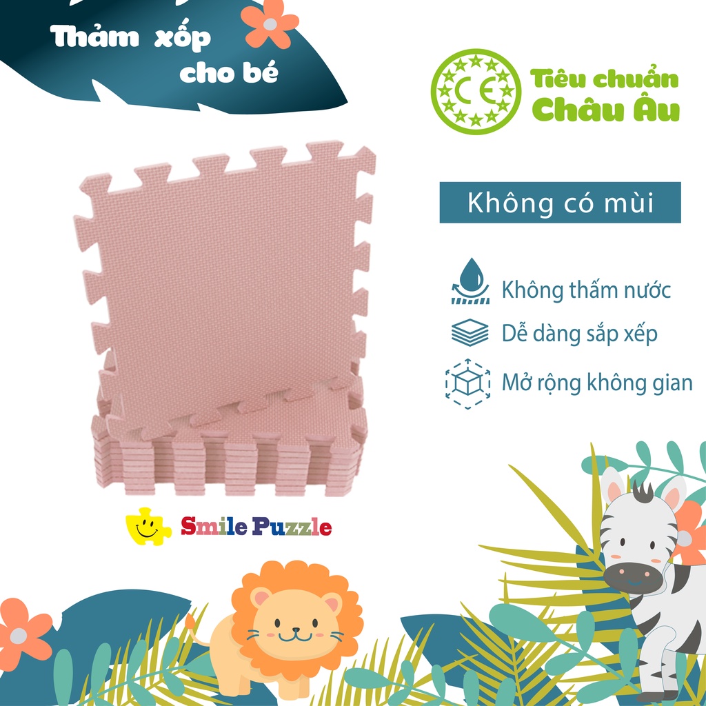 [ĐƠN MÀU CÀ PHÊ] THẢM CHƠI CHO BÉ SMILE PUZZLE - KHÔNG MÙI - TIÊU CHUẨN CHÂU ÂU (10 miếng, kích thước 30cm x 30cm)