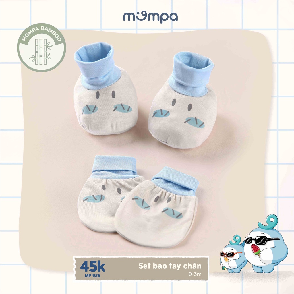 Set bao tay bao chân sơ sinh Mompa cho bé từ 0-6M - Chất vải Bamboo 3 màu MP925