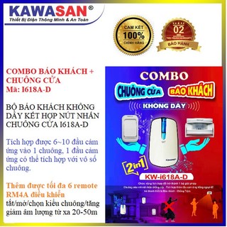 Bộ báo khách không dây kết hợp nút nhấn chuông cửa/Combo Báo khách và Chuông cửa: I618A-D