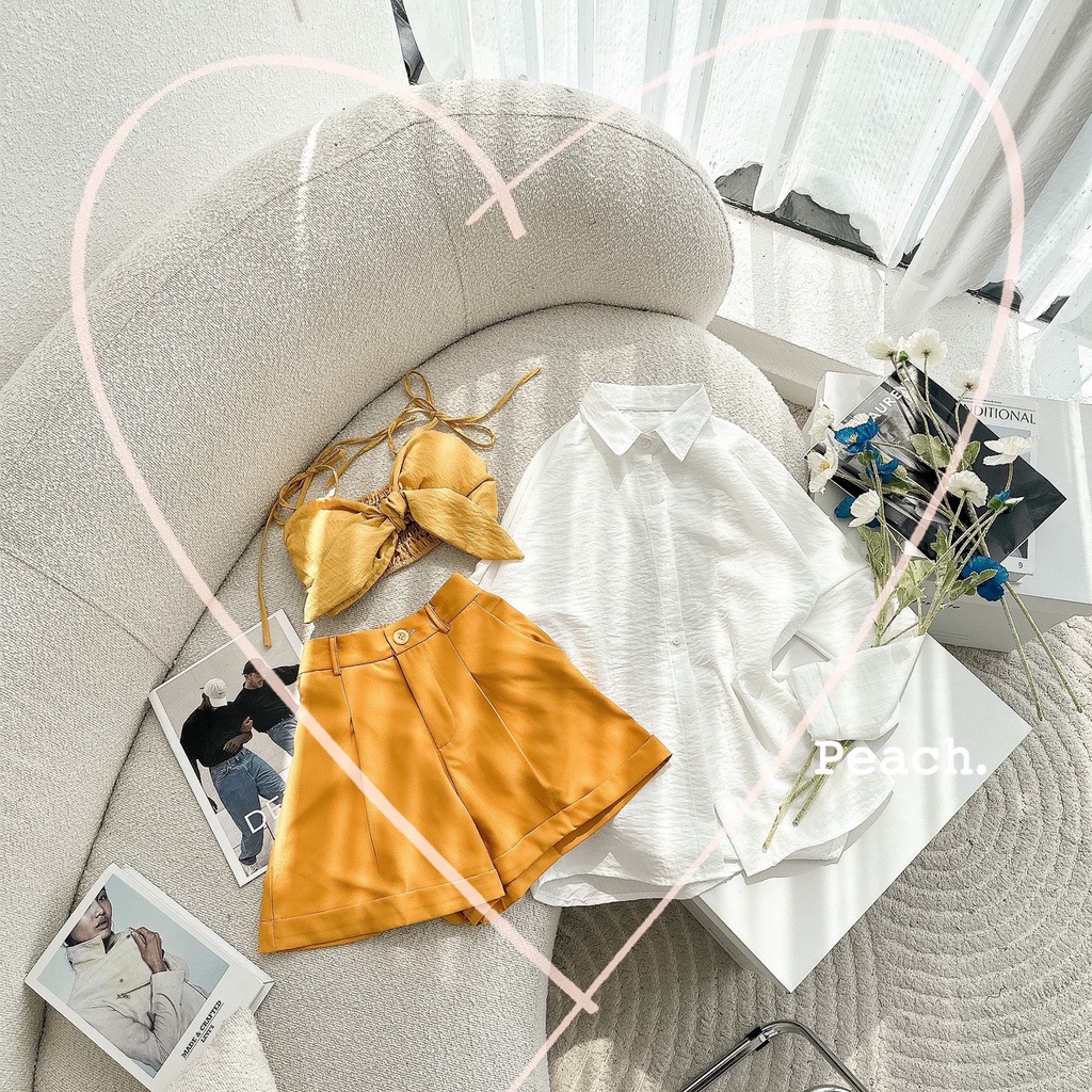 SÉT 3 MÓN ĐI BIỂN KHOÁC SƠ MI KÈM BRA CỘT NƠ SHORT