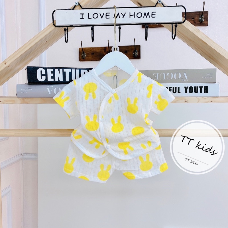 Bộ cotton cộc giấy cúc cài chéo chất mềm mát thấm hút mồ hôi cho trẻ sơ sinh/ bé sơ sinh trai và gái