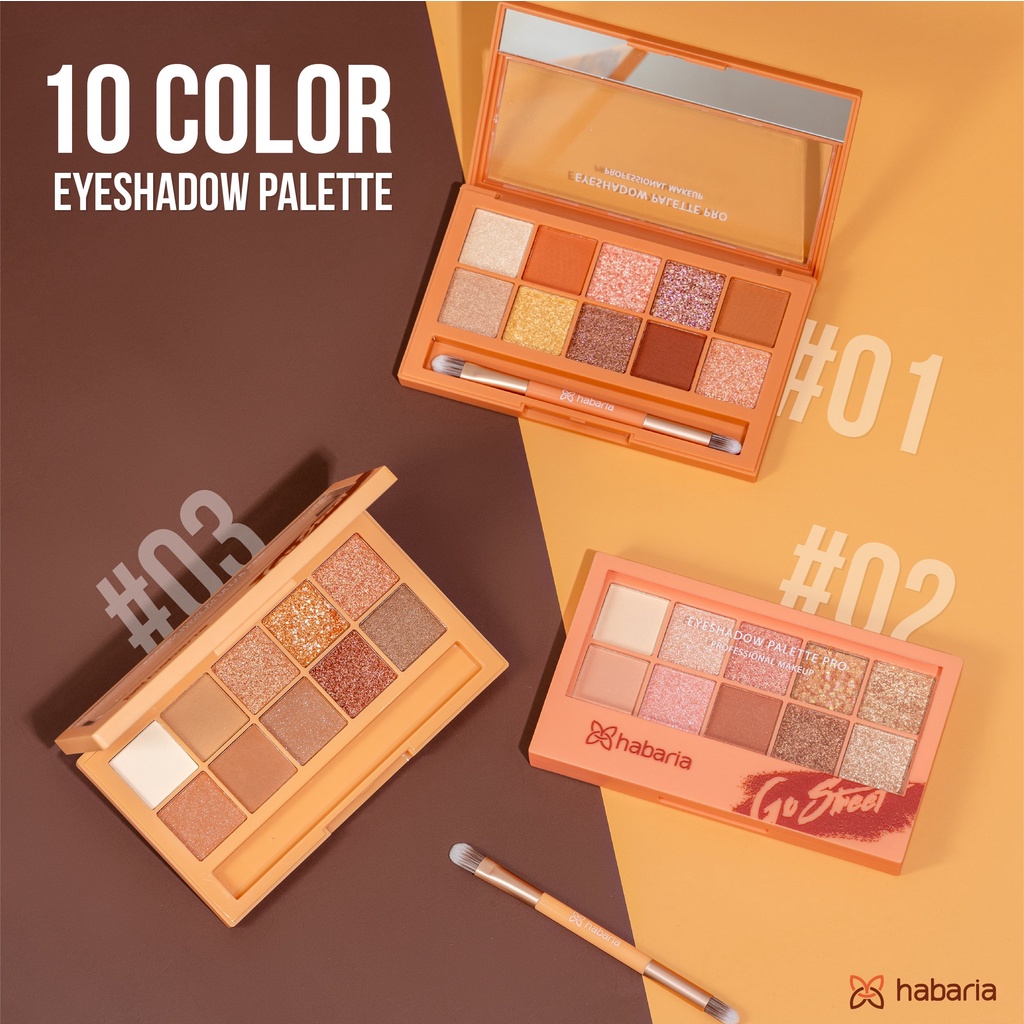 Bảng phấn mắt 10 ô HABARIA colors eyeshadow palette có kèm chổi, lâu trôi, tone màu trendy hợp tone make up Châu Á