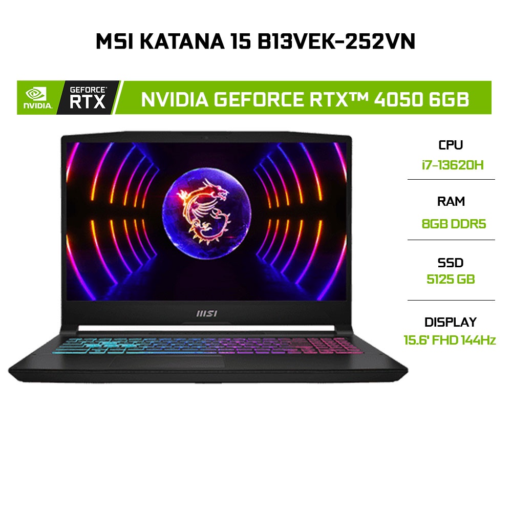 Laptop MSI Katana 15 B13VEK-252VN i7-13620H | 8GB | 512GB | RTX™ 4050 6GB | 15.6"