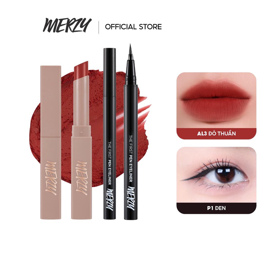 Combo Son Thỏi Lì Merzy Academia Cotton Lipstick 1,8g + Bút kẻ mắt Merzy Another Me The First Pen Eyeliner 0,5g