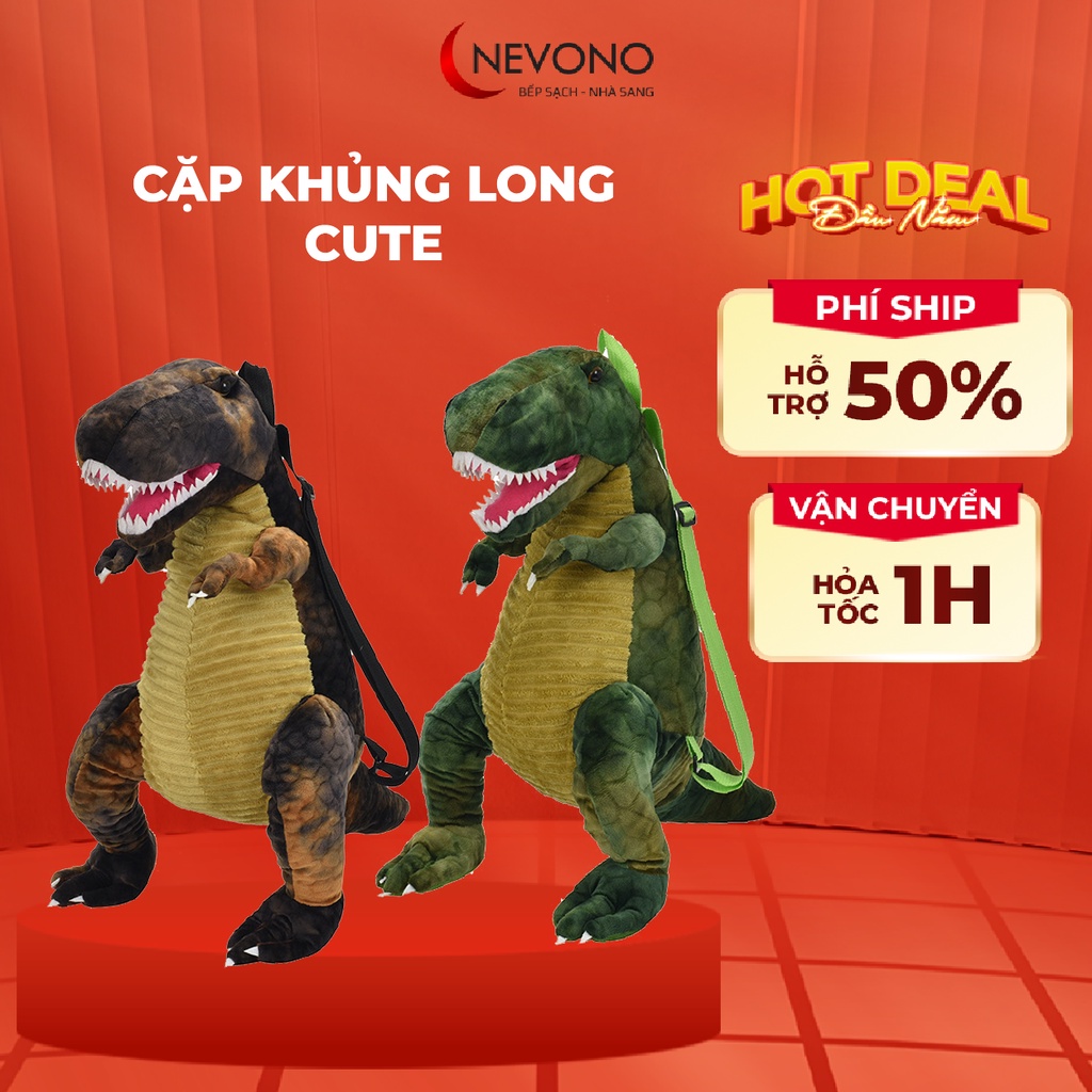 Balo Đi Học Cho Bé Nam Bé Nữ Hình Khủng Long Vải Nhung Mềm Mịn Không Đau Lưng Với Không Gian Cặp Rộng Nevono