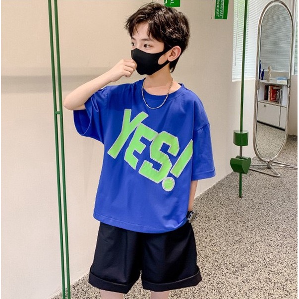 Bộ quần áo hè "Y.E.S" 14-48kg cho bé trai 4-14 tuổi. Thiết kế năng động, thoáng mát. Hàng may kỹ. B59