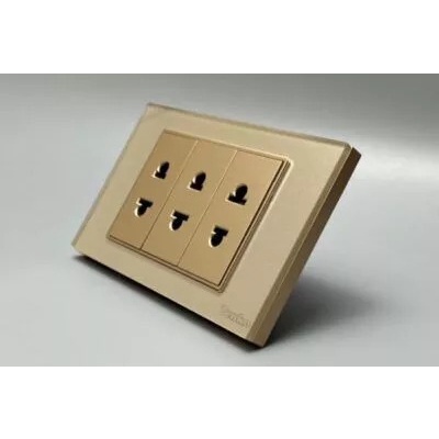 Ổ Cắm Điện 2 Chấu - 3 Slot  Âm tường Mặt Kính Cường Lực Viền Vàng TENKO TK-C18-020 Vàng