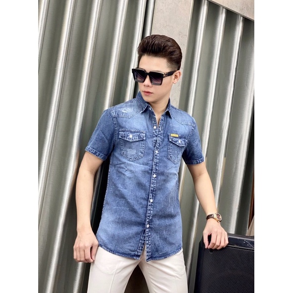 Áo sơ mi bò cộc tay/ Áo jeans nam cộc tay 2023