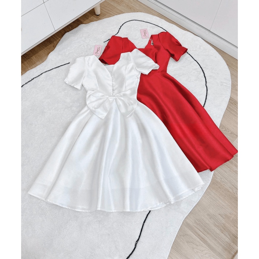 SIÊU SALE ĐẦM TAPTA NƠ LƯNG THIẾT KẾ TAY ÁO NGẮN CÓ ĐÍNH NÚT SAU LƯNG THANH LỊCH KHI ĐI CHƠI , DỰ TIỆC CN SHOP HHP FASHI