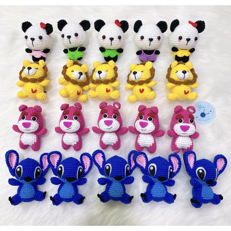 Móc khoá bằng len, stick, gấu trúc, sư tử, thỏ, gấu dâu