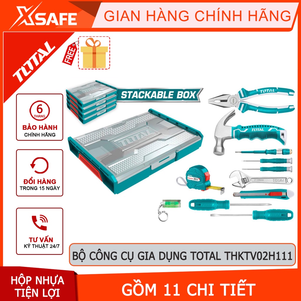 Bộ đồ nghề gia dụng 11 chi tiết TOTAL THKTV02H111 Bộ 11 công cụ đóng gói hộp nhựa, có thể xếp chồng lên nhau -Chính hãng