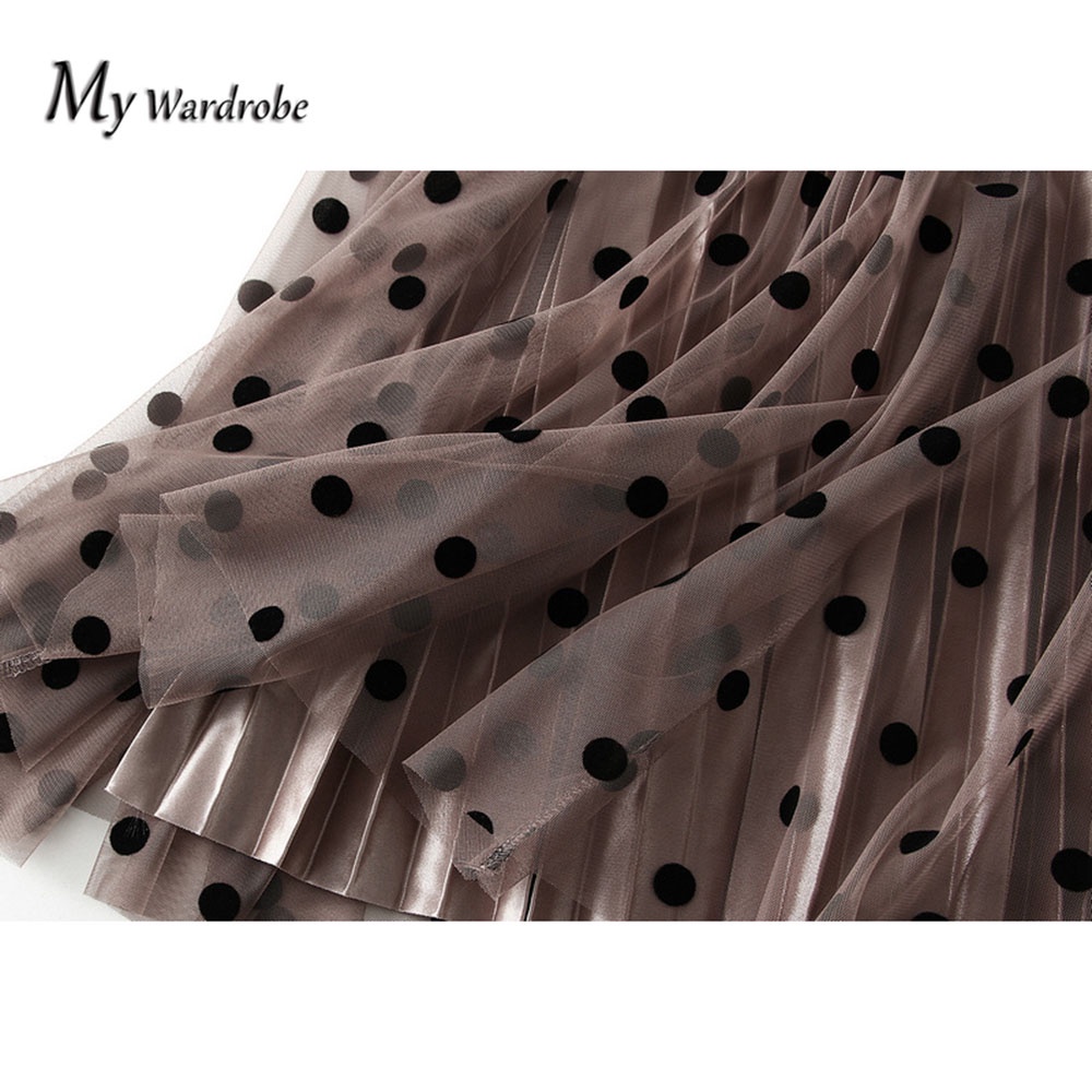 Váy Chấm Bi Thời Trang Nữ Tính Chân Váy Chữ A Lưng Cao Thời Trang Cho Nữ Váy Xòe Xếp Ly Có Thể Đảo Ngược
