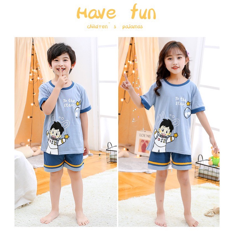 Bộ quần áo trẻ em mùa hè 14-46kg cho cả bé trai và bé gái mẫu Phi hành gia,chất cotton mềm mát, thấm hút mồ hôi
