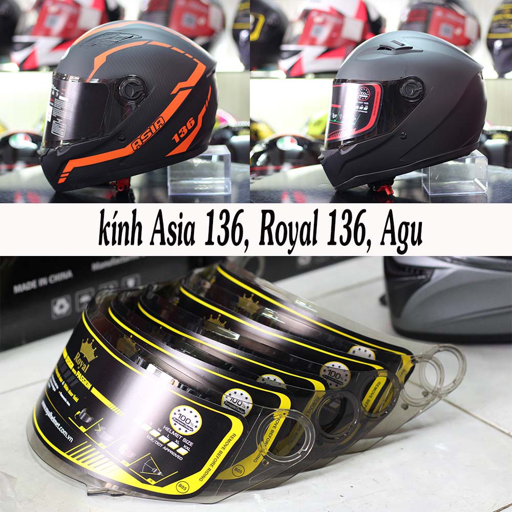 KÍNH AGU, Royal , Asia M136, Kính rời Thay thế cho nón bảo hiểm fullface AGU, Nón Royal M136 - Nón ASIA MT136