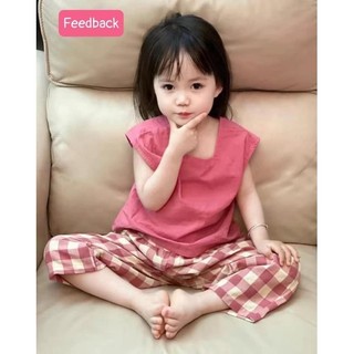Set bộ thô Hồng kẻ cho bé